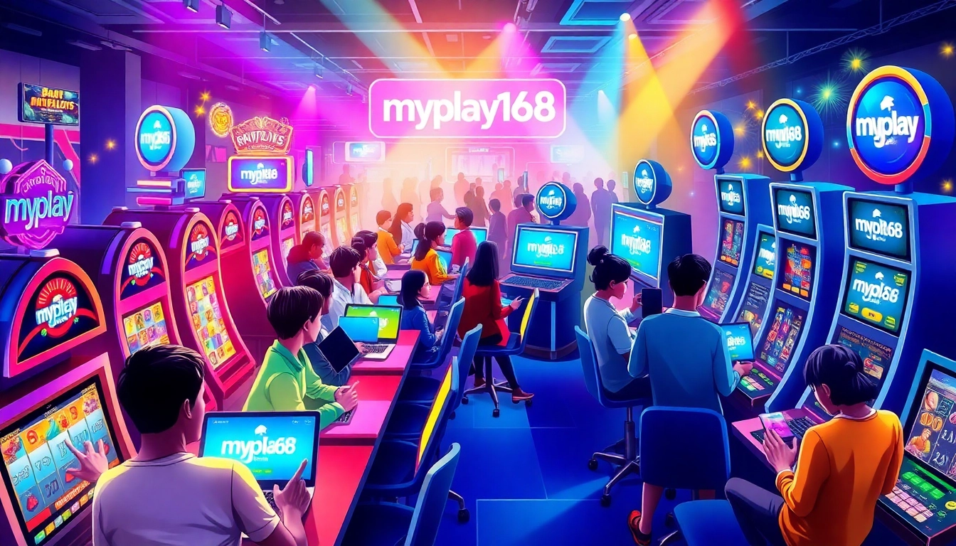 Experience the excitement of myplay168 with diverse players enjoying vibrant online gaming; interactive slots and casino action await you.