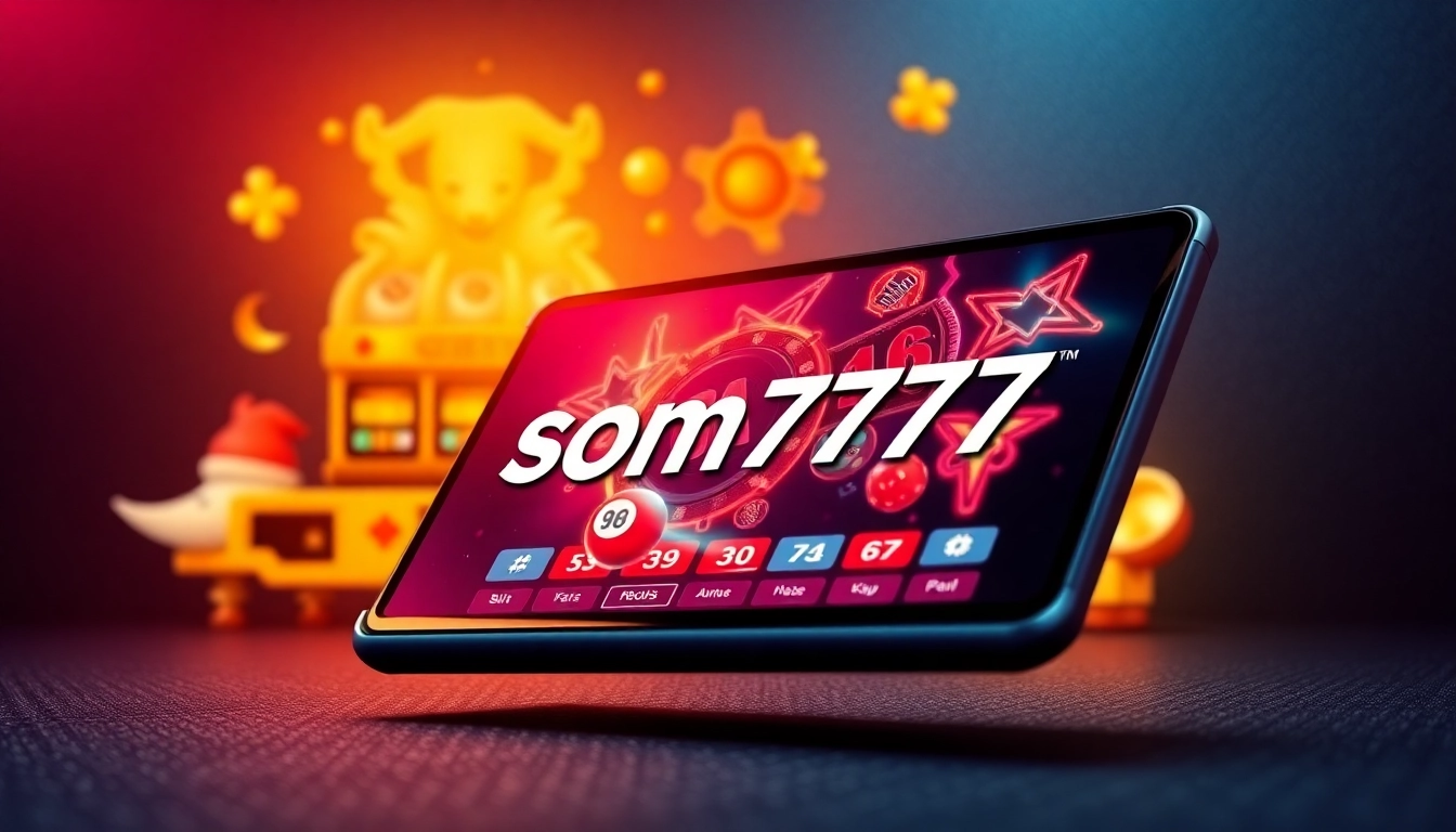 Discover exciting gaming opportunities with som777 through lottery tickets and slot machines in a vibrant setting.