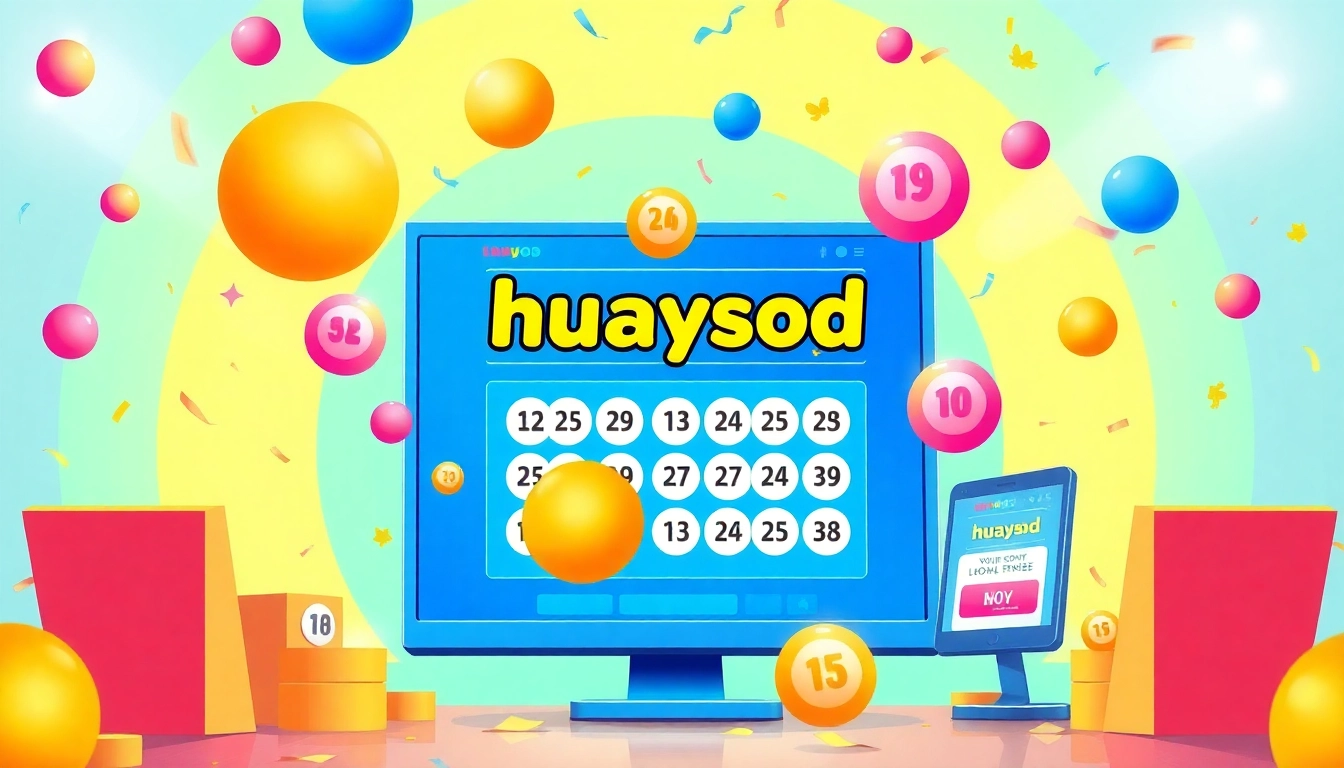 Experience the excitement of huaysod online lottery with colorful digital elements and lucky numbers.