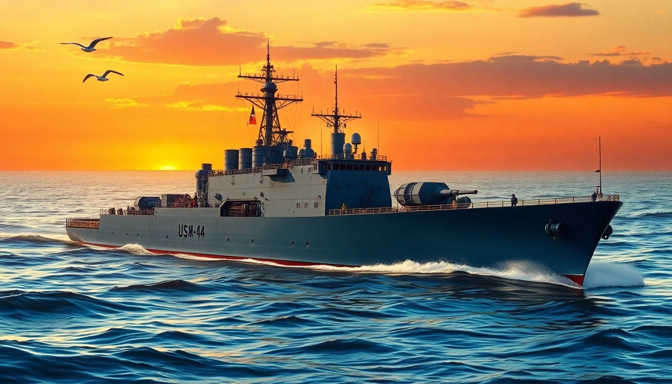 View the historic USS LSM44, a remarkable landing ship in a stunning sunset backdrop.