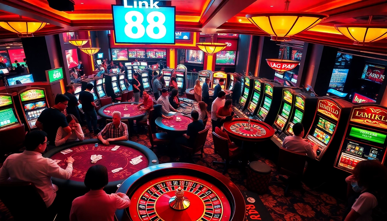 Players enjoying games at a casino featuring Link 68 game bài promotions illuminating the vibrant atmosphere.