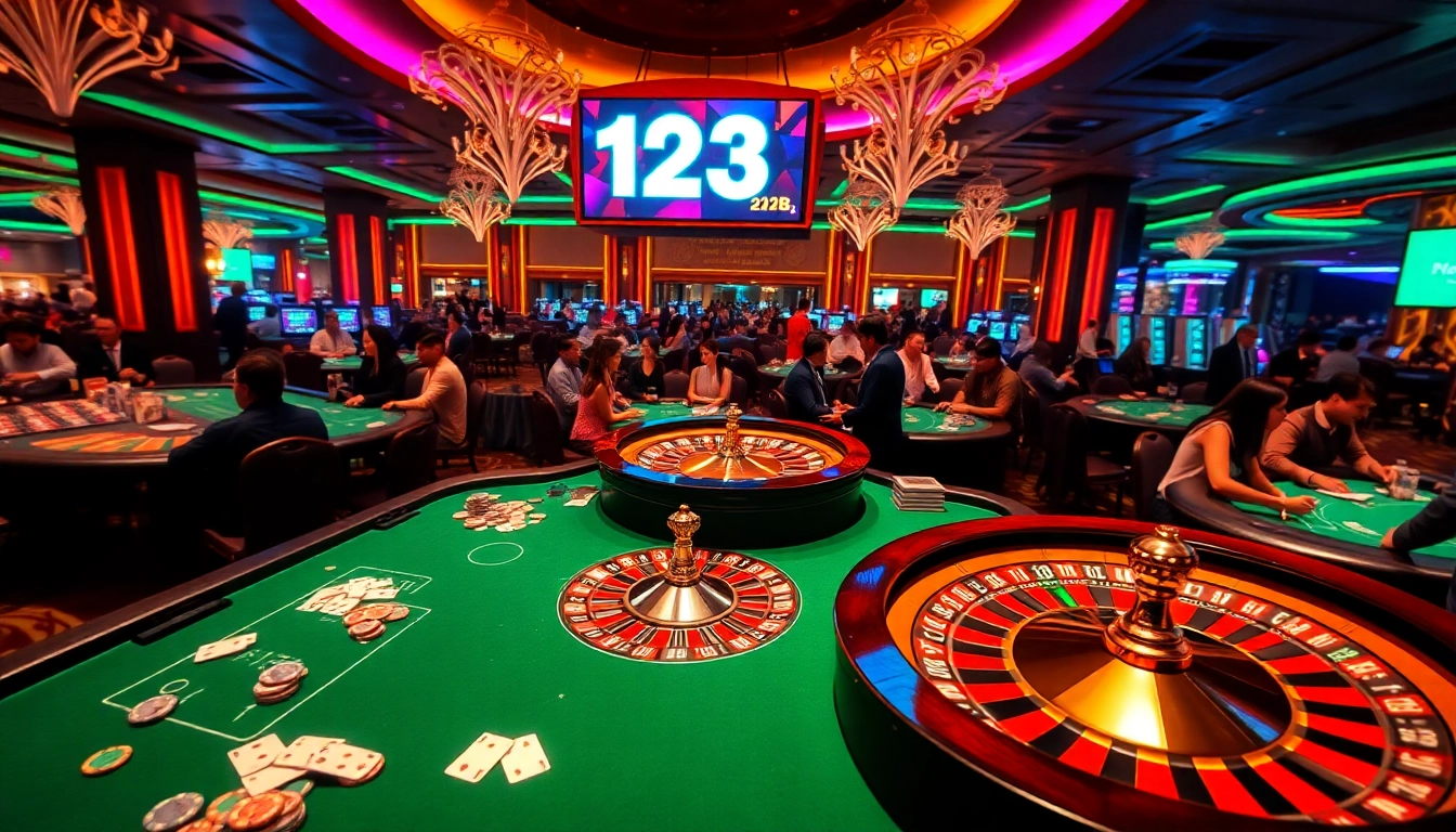 Experience the thrill of gambling at 123B Đăng nhập with players enjoying vibrant casino activities and winning moments.