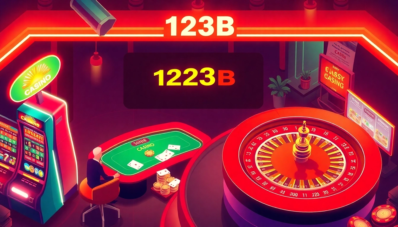 Experience the thrill of 123B Đăng nhập as players engage with vibrant casino games and betting tables.