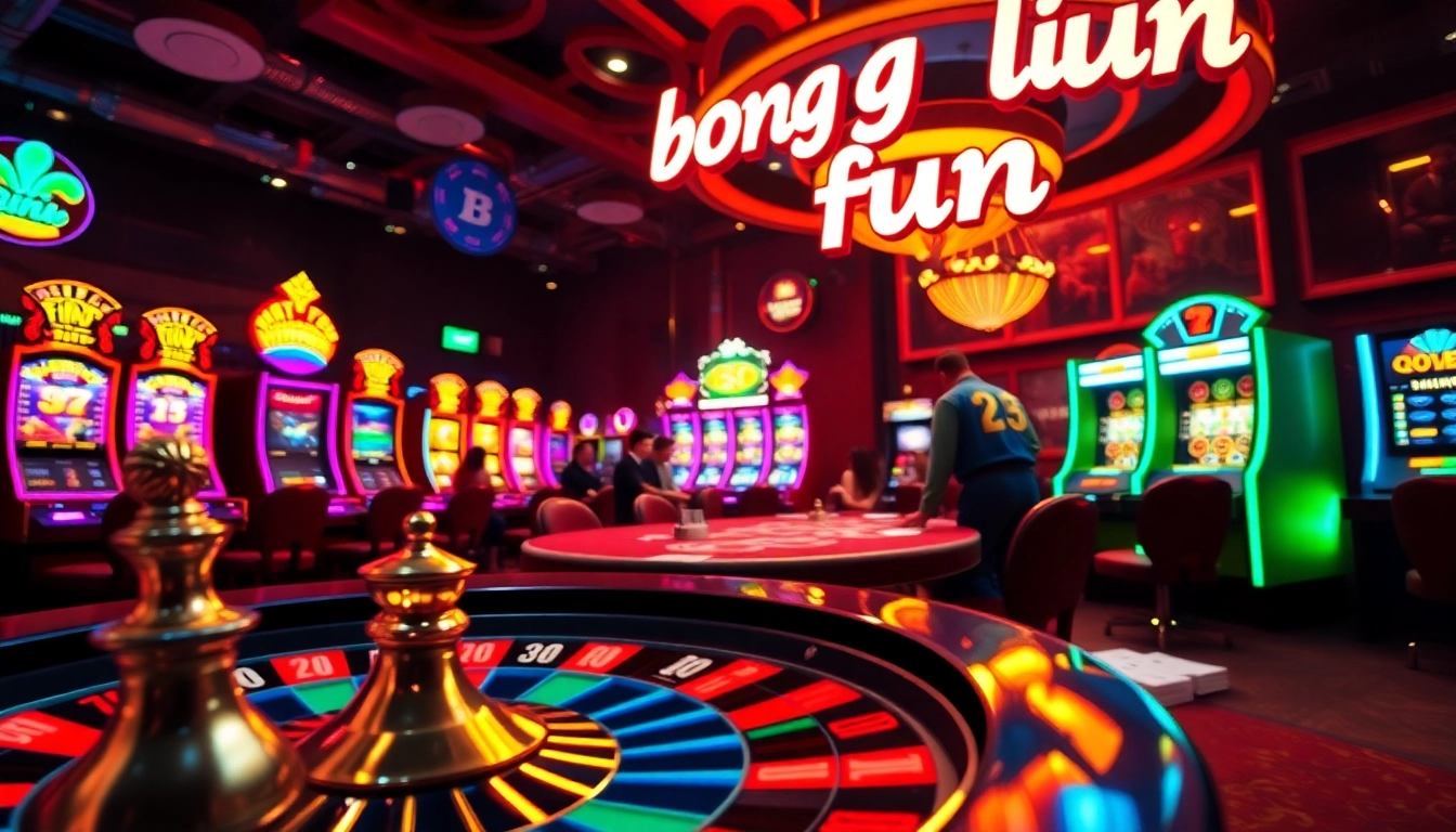 Experience the thrill of 'bong da lu fun' at an exhilarating casino with vibrant slot machines and dynamic poker gameplay.